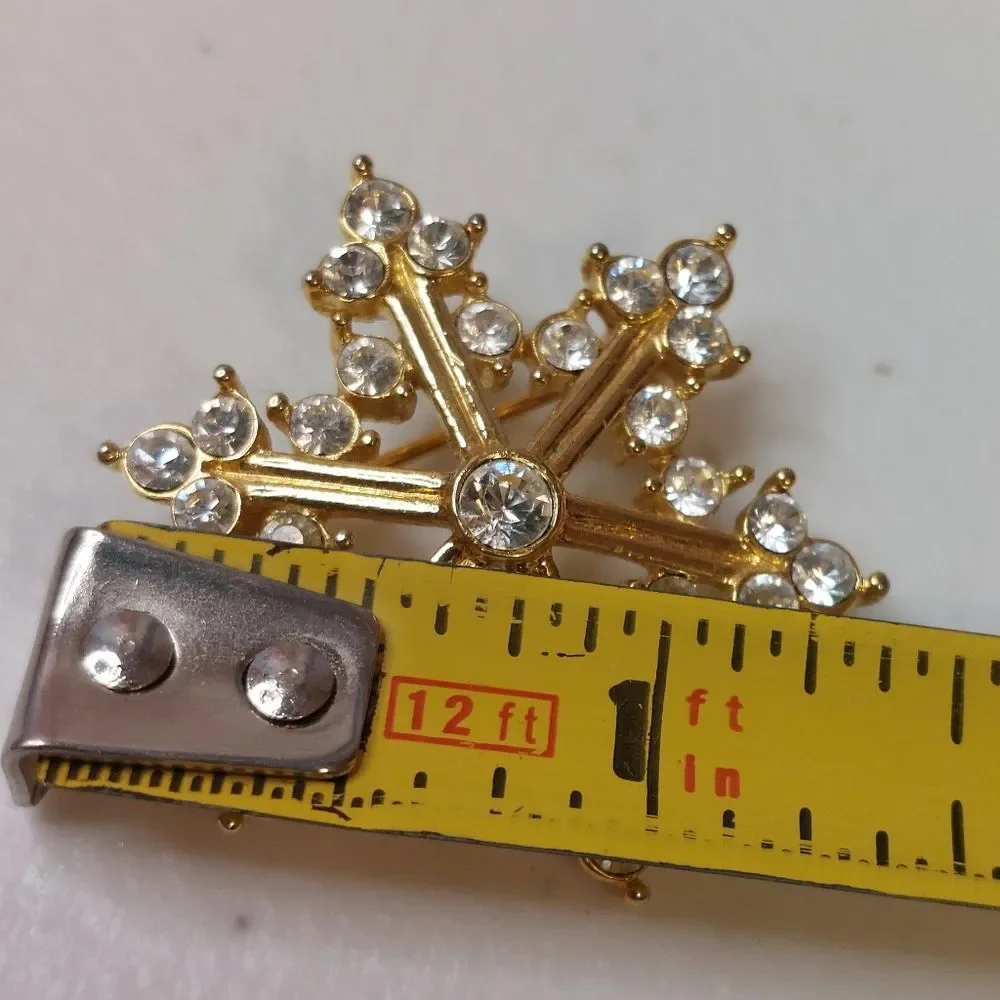 Vintage Sparkly Winter Snowflake Gold Tone Embellished with Clear Rhinestones